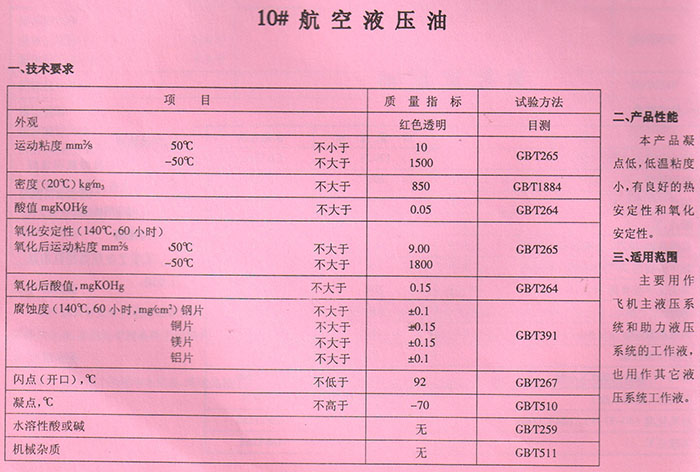10號(hào)航空液壓油